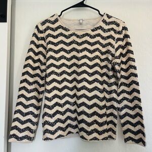 J. Crew Full Sequin Chevron Long Sleeve Top Small Glam Business Work Office